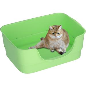 Extra Large Cat Litter Box for Big Cats - High Sides & Low Enter Design, 23.43x16.73x8.46 Inches Spacious Anti-Spill Pet Toilet（Green）