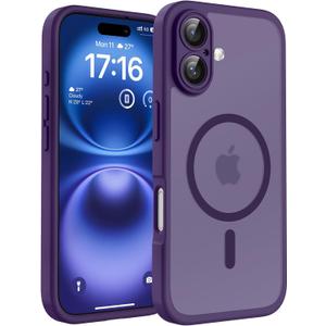 TOCOL Magnetic for 16 Midnight Purple Case, Upgraded Full Camera Protection, Compatible with Magsafe, Drop Protection, Translucent Matte Back Bumper Phone Cover 6.1-Inch (Midnight Purple)