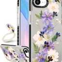 Boaretiu Cute Kawaii for iPhone 17e/16e Case with Stand - Fashion Cool 360 Rotate Ring Holder Kickstand Purple Flower Design for Women Girls Boys Teens Girly for iPhone 17e/16e Phone Case