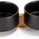 SPUNKYJUNKY Ceramic Dog and Cat Bowl Set with Wooden Stand, Modern Cute Weighted Food Water Set for Small Size Dogs (13.5OZ) & Medium Sized Dogs (28.7OZ) & Cats (3.6 Cups, 2  Black)