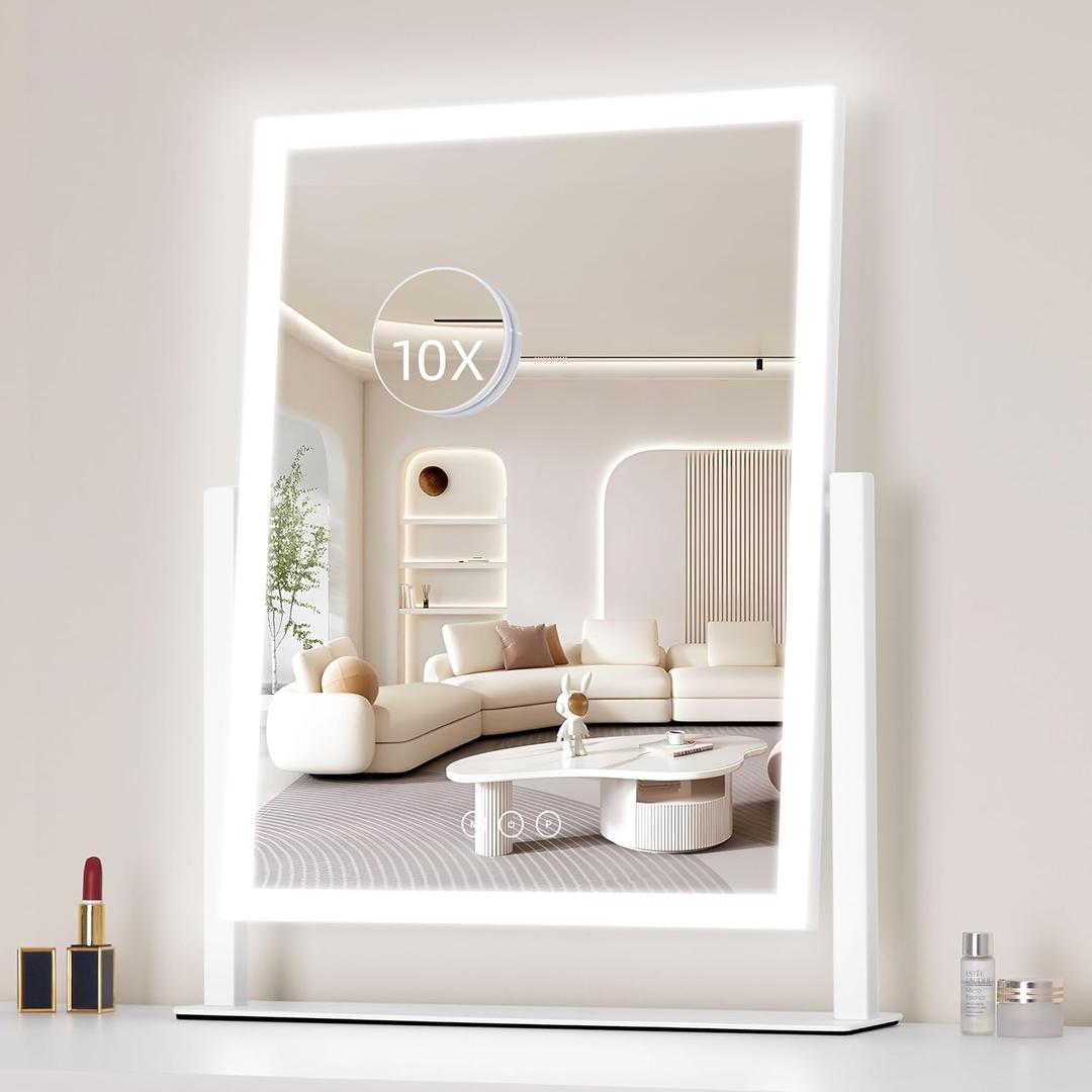 Lighted Makeup Mirror, Hollywood Vanity Mirror with Lights, Three Color Lighting Modes, and 5X Magnification Mirror, Smart Touch Control, 360Rotation