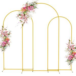 Wokceer Wedding Arch Backdrop Stand 7.2FT, 6.6FT, 6FT Set of 3 Gold Metal Arch Backdrop Stand for Wedding Ceremony Baby Shower Birthday Party Decor