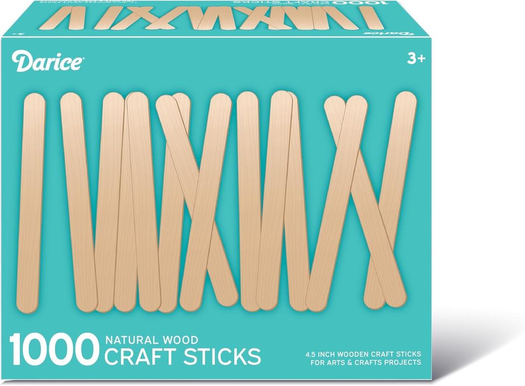 Darice 1000 Pcs Popsicle Stick, 4.5" Natural Wood Craft Sticks Supplies, Ice-Cream Stick Pop, Ages 3+ (4.5 IN)