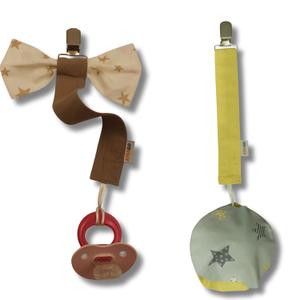 Protective Pacifier Clip, Bowtie & Round  Ultra-Durable & Handmade, 2-Pack with 100% Cotton Fabric  Safe & Stylish Baby Essential