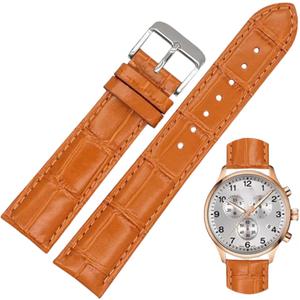 Leather Watch Bands Handmade Genuine Calfskin Watch Strap,Quick Release Classic Business Embossed Alligator Crocodile Pattern Leather Replacement Band for Men Women (20mm, Light Brown-Silver Buckle)