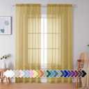 Simplebrand Gold Sheer Curtains 84 Inches Long 2 Panels, Light Filtering Rod Pocket Solid Color Window Sheer Curtain Panels, Elegant Curtains & Drapes for Living Room, Bedroom (Gold, 42" W x 84" L)
