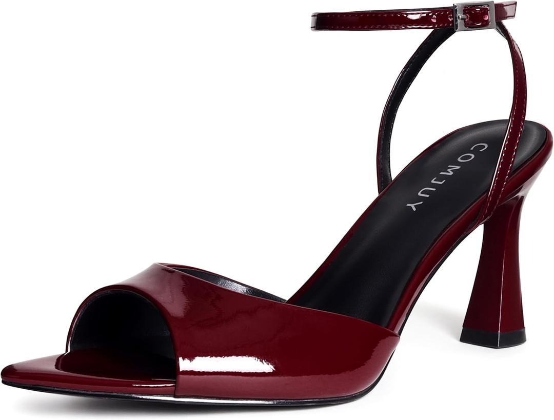 High Heels for Women Peep Pointed Toe Kitten Heeled Sandals Strappy Flared Heels Elegant Leather Sandals Comfortable Chic Summer Prom Wedding Sexy Dress Shoes, Size 7