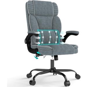 Big and Tall Office Chair with Adjustable Lumbar Support,Breathable Fabric High Back Desk Computer Chair with Adjustable Flip-up Armrests,Ergonomic Swivel PC Chair with Rocking Function (Grey)