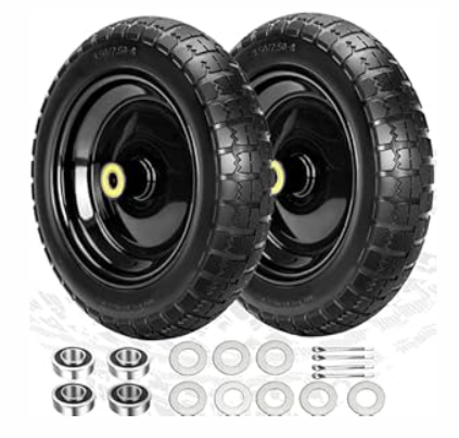 13" Flat Free Wheels Replacement for GOR Garden Cart Tires, 4.00-6 Solid Tires with 5/ 8"Bearings, 13" No Flat Wheels for GOR Garden Carts/ Hand Trucks/ Garden Carts, Black