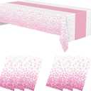 Oudain 6 Pcs White and Pink Tablecloth for Parties Plastic Dot Printed Tablecloths Waterproof Table Runner Disposable Rectangle Table Cover for Birthday Wedding Graduation Party, 54" x 108"