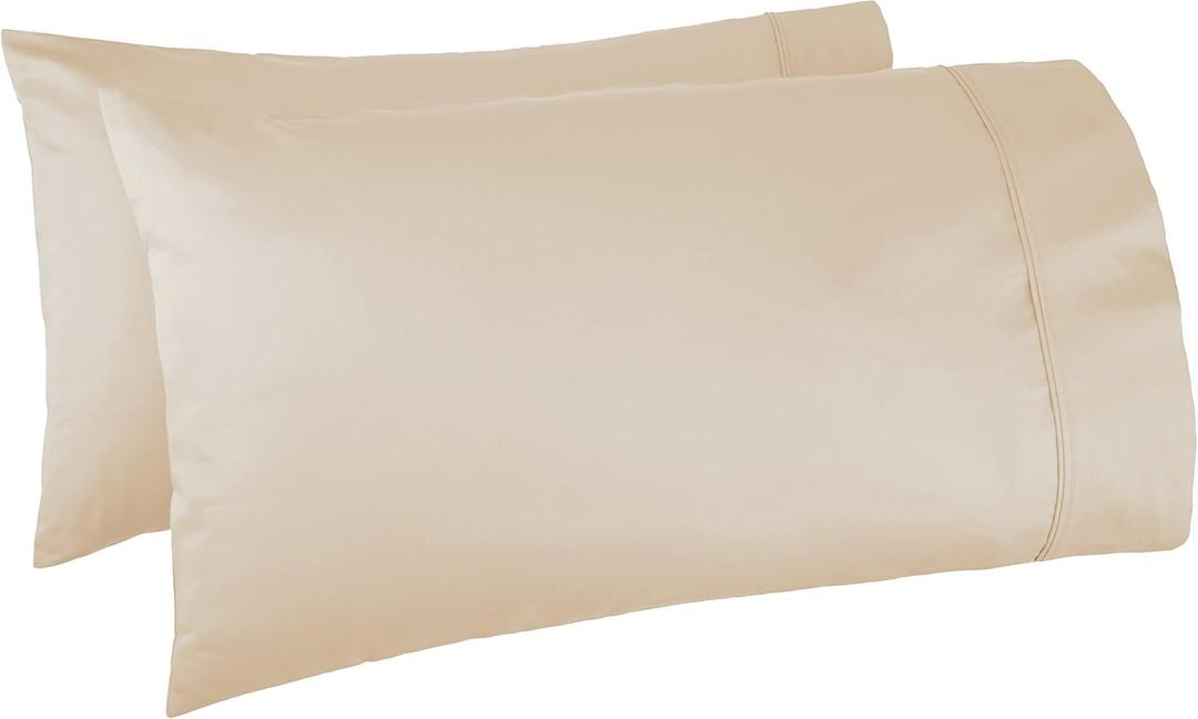Amazon Basics 400 Thread Count Pure 100% Cotton Pillowcases, Soft, Sateen Finish, Wrinkle Resistant, Machine Wash, King, 40" x 20", Beige, Set of 2, Pillows Not Included