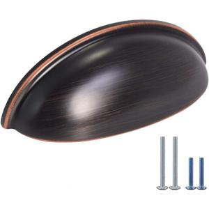 HOMOTEK 6 Pack Drawer Bin Cup Pulls Dresser Pulls for Cabinets Oil Rubbed Bronze - 3 Inch Hole Centers Furniture Handles,Kitchen Cabinet Hardware