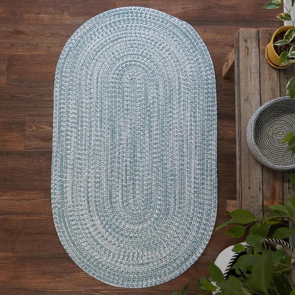Farmdale Woven Tweed Reversible Braided 2X5 Runner Rug - Skylight Blue, Handcrafted in USA, Woven Texture, High Traffic, Entryway, Kitchen, Mudroom, Bed, Bath, Foyer, Porch - 2 FT X 5 FT Oval Runner