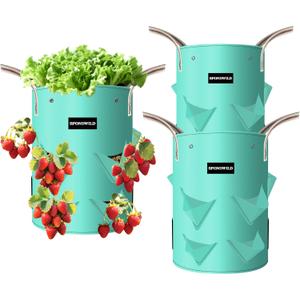 3 Pack 10 Gallon Strawberry Grow Bags, Heavy Duty PE Plant Pots with Breathable Windows and Drainage Holes, Ideal for Strawberries, Veggies, Flowers and Balcony