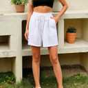 Women's Lounge Athletic Shorts with Pockets, 6.1" Sweat Shorts Women, Summer Casual Elastic Walking Running Shorts (White, L)