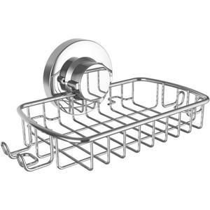 Soap Dish for Shower Suction Cup Powerful Vacuum System Rustproof 304 Stainless Steel Basket Sponges Holder with Razor Hooks for Bathroom or Kitchen Soap Holder (Silver)