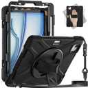 BRAECN for iPad Air 11 Inch M4 2026/M3 2025/M2 2024,iPad Air 5th/ 4th Gen 10.9 Inch Shockproof Durable Silicone Case with 360 Rotating Hand Strap&Kickstand for iPad Pro 11'' 4/3/2/1st Case-Black