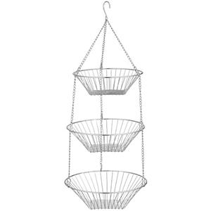 JUNCHU CHERRY 3-Tier Wire Fruit Hanging Basket, non-Punching Wall Hanging Storage, Kitchen Bathroom Organization Basket, Suitable for Bathroom, Kitchen, Closet, Garden, Chrome