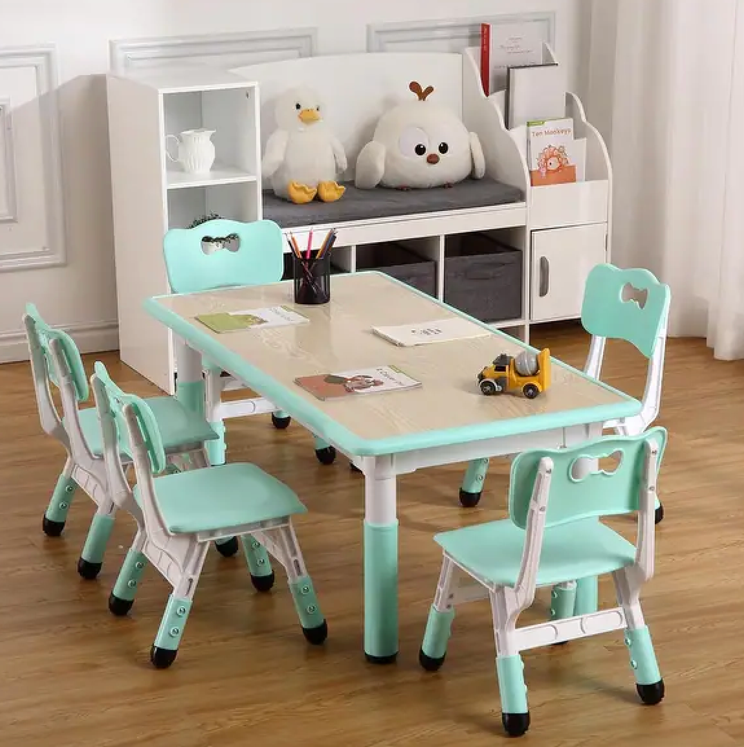 6 Chairs Set: Toddler Activity for 1-8 Year Olds with Craft Desk, Durable Kids Desk and Chair Set for Bedrooms, Playroom, and School, G-Multi, 48" Table x 6 Chair Set