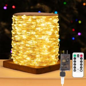 Fairy Lights Plug in,100FT 300LEDs Waterproof Led String Lights,8 Modes Remote Twinkle Light for Outdoor Indoor Christmas Wedding Birthday Garden Party Decorations,Silver Wire,Warm White