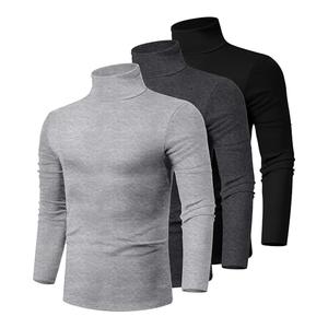 Ficerd 3 Pack Men's Turtleneck Shirts, Long Sleeve Cotton Pullover Sweaters Mock Neck Knitted T Shirt Basic Slim Fit Tee Tops(Black, Dark Gray, Light Gray,XX-Large)