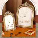 Wonderjune 2 Pcs Gold Jewelry Display Stand Vintage Necklace Organizer Ring Holder Earring Tray Resin Jewelry Photography Props Frame with Velvet Backing for Gifts(White,Large,Small,Elegant)