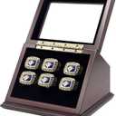 6-Slot Wooden Display Case Shadow Box with Slanted Glass Window for Sports Championship Rings - Rings Not Included