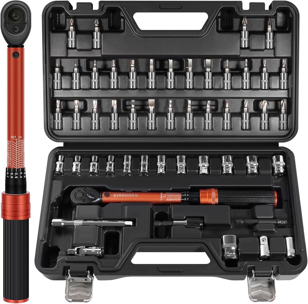 50PCS Bike Torque Wrench Set, 1/4 Inch Torque Wrench(1~25 Nm/8.9~221.3 in-lb), 72-Tooth Gear, Dual-Direction Click Type, 0.1 Nm Micro, Inch Pound Torque Wrench with Bit Sockets, Bike Tool Kit