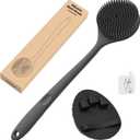 Manmihealth Silicone Back Scrubber(Thick Bristles) & Soft Bath Glove Set, Super-Exfoliating Body Scrubber & Super-Lathering Shower Brush Combination, with a Free Hook.(Black)