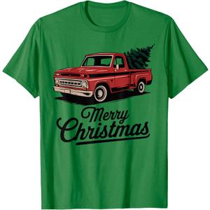 Red Pickup Truck Christmas Tree Vintage Christmas Men Women T-Shirt Small