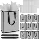 Yeaqee 10 Pack Metallic Paper Gift Bags with Handles Tissue Paper Thank You 5 Senses Gift Bag for Birthday Wedding Baby Shower Groomsmen Bridal Anniversary Favor 9 x 7 x 3.15''(Grey, Black)