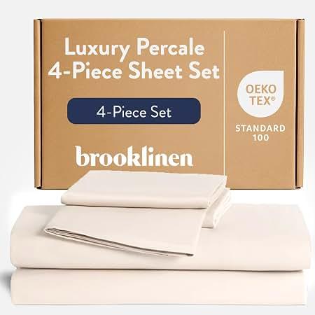 Brooklinen Percale 4-Pc Sheet Set for Hot Sleepers, Luxury - Queen, Cream Cool, crisp percale weave in 100% long-staple cotton, breathable for hot sleepers; machine washable; lightweight & durable, Cream