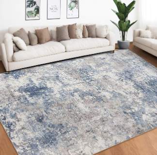 Area Rug Living Room Rugs: 4x6 Indoor Soft Fluffy Rug Abstract Carpet for Bedroom Kitchen Dining Room Floor Washable Plush Throw Large Accent Rug Home Office Nursery Decor - Gray/Blue