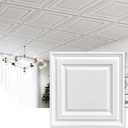 2ft x 2ft White Icon Relief PVC Ceiling Tiles，Drop Ceiling Tiles 24 x 24in - Waterproof，Washable and Fire-Rated - Reusable-High-Grade PVC to Prevent Breakage Cover 48 Sq. Ft, Pack of 12 Tiles