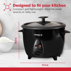 Holstein Housewares 16Cup Cooked (8Cup Uncooked) Rice Cooker, Black – OneTouch Operation with Cook & Keep Warm Functions, Perfect for Rice, Quinoa, Oatmeal, Stews & Grains