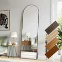 Arched 19x57 Inch Full Length Mirrors Aluminium Frame in Classic Graylish Driftwood Looking Free Standing Floor Mirror Full Body Wall Mounted for Bedroom Living Room and Hallway