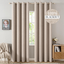 MIULEE 100% Blackout Linen Textured Curtains for Bedroom Solid Thermal Insulated Natural Beige Grommet Room Darkening Curtains & Drapes Luxury Decor for Living Room Nursery 52 x 84 Inch (2 Panels)