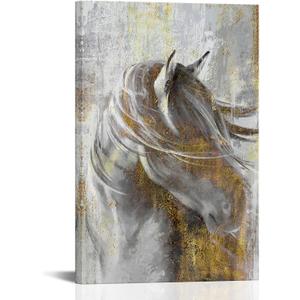 LoveHouse Abstract Horse Canvas Wall Art Vintage Western Life Animal Painting Picture Print Artwork for Home Bedroom Living Room Wall Decor Framed 24"x36"