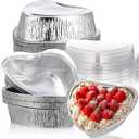 Hushee 12 Pcs 15 oz Valentine's Day Heart Shaped Cake Pan with Lid 6.3 Inch Aluminum Foil Disposable Cupcake Baking Pan Heart Food Packing Muffin Tin Liner Pudding Cooking Cup for Mother's Day