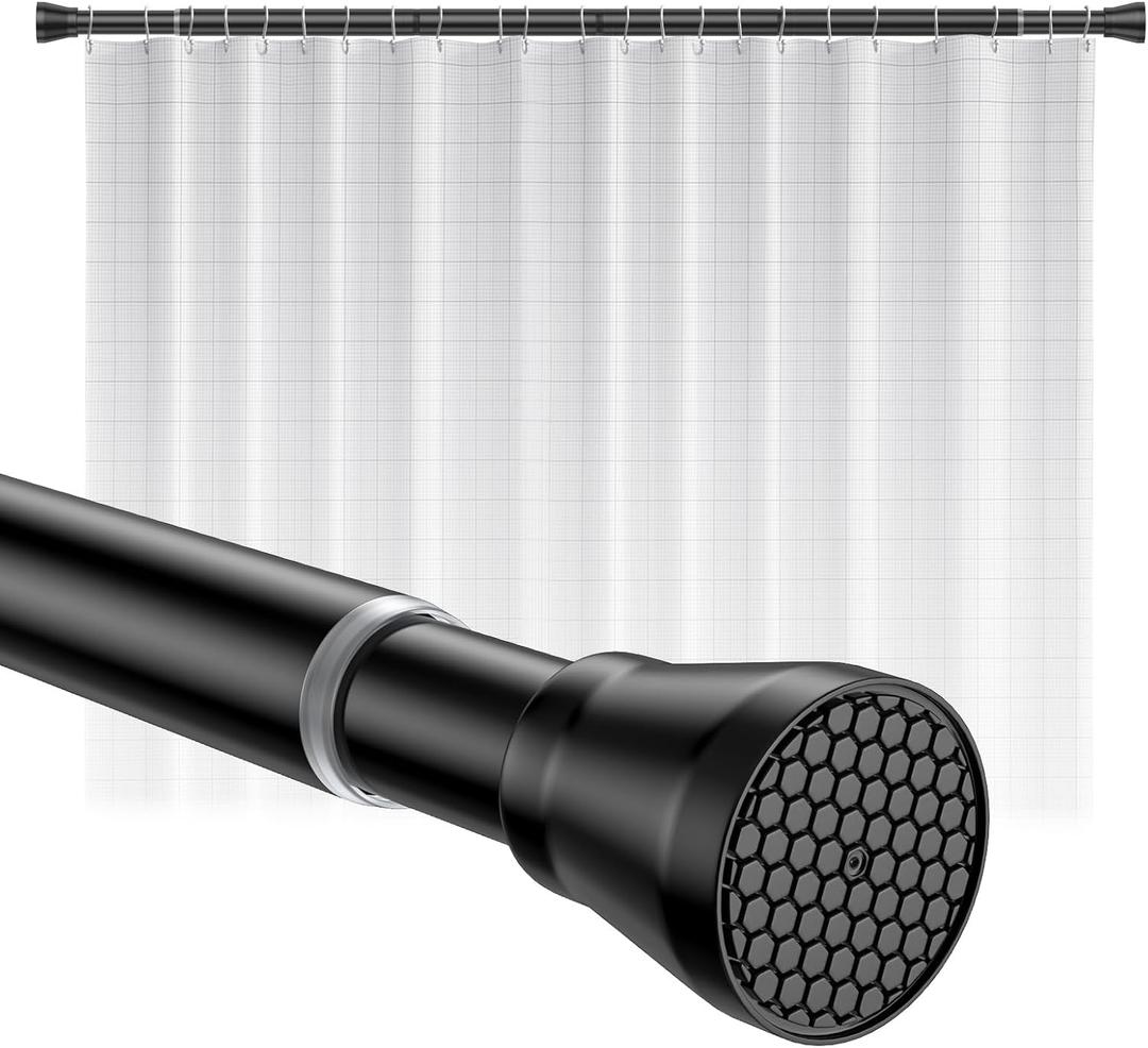 Shower Curtain Rod 45-77 Inch Black Shower Tension Rod Adjustable Curtain Rod No Drilling Tension Curtain Shower Rods for Bathroom Windows