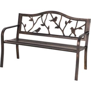 Sophia & William Outdoor Bench, Porch Bench, Garden Bench, Wrought Iron Bench with Backrest and Armrests, Bronze, 50.4"L x 23.5"W x 35"H
