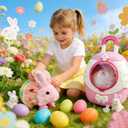 14Pcs Hopping Bunny Toy, Walking & Talking Rabbit in Suitcase Animated Stuffed Animal with Removable Clothes & Accessories, Pretend Play Pet Set, Easter Gift for Girls 3-6