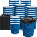 100 Pack Coffee Cups with Lids 8 oz, Disposable Insulated Ripple Wall To Go Paper Coffee Cups for Hot/Cold Drinks Office Home Shop Event (Navy)