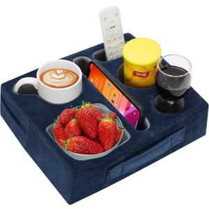 G GOOD GAIN Couch Cup Holder Pillow-Sofa Cup Holder Cozy Buddy | Bed Drink Caddy Holds Tablet, Remote, Snacks | Waterproof Anti-Spill Sofa Beverage Tray for Car, Park, Beach, Picnic, Boat, RV(Navy) (12.5 x 9.5 inches)