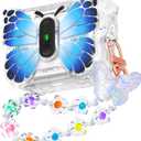 R-fun for AirPods Pro 2 Case Butterfly Artistry - Auto Pop-Up Lid & Kickstand Function, Military-Grade 360° Protection with Beautiful Bracelet & Cleaning Kit for AirPods Pro 2 Gen，Black Blue