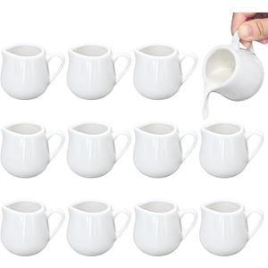 12 Pack 3 Oz Mini Ceramic Creamer Pitcher, Small Porcelain Syrup Pitcher Coffee Creamer Dispenser with Handle for Milk Sauce Coffee Tea Salad Dressing Cream, White