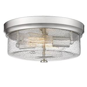 CALDION 12inch Flush Mount Ceiling Light, Close to Ceiling Light Fixtures, Brushed Nickel Finish with Handmade Seeded Smoky Art Glass Shade for Living Bedroom Room Hallway