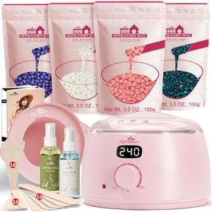 Lifestance Waxing Kit for Women & Men - Pink L3 Digital Warmer, Silicone Wax Pot Liner, Hair Removal Kit with 14.1oz Hard Wax Beads & Oil Spray, Professional for Home Brazilian Bikini Face Leg Body