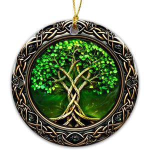 3 x Irish Ornament 2025, the Celtic Tree of Life Ornament Irish Ancestry Symbol Spiritual Home Decor, Pagan Wiccan Symbolism, Celtic Knot Design for Heritage Ceramic Material Christmas Occasion
