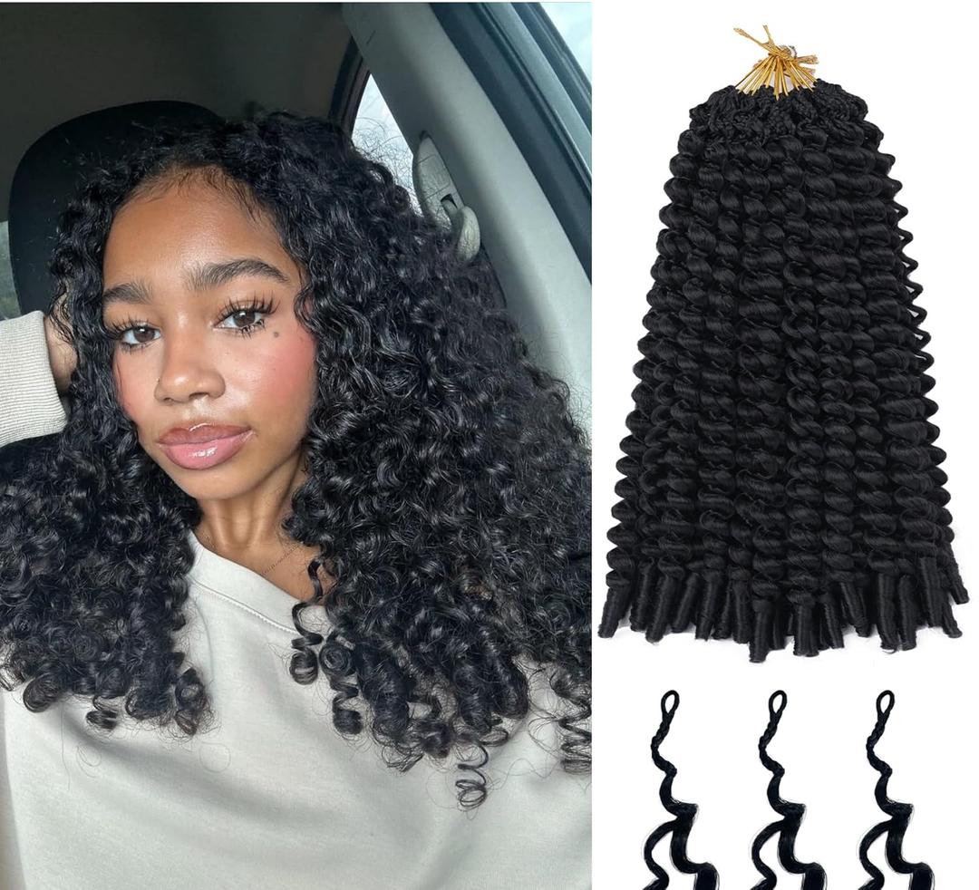 Burmese Curly Crochet Hair 18 Inch 8 Packs 128 Strands Knotless Pre-Looped with Spiral Curl Ends for Black Women Bohemian Braids Braiding Hair Extensions Fiber Close to Human Hair Crochet Hair (1B)